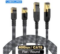 UGOURD Classic Black-gray Cat8 High Speed Internet Cable 40Gbps 2000MHz Bandwidth RJ45 Network LAN Cat 8 Ethernet Cable No Lag Flat Cat8
