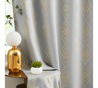 ugoutry 100% Blackout Curtains for Berdoom, Gold on Grey Metallic Geometric Diamond Pattern Curtains 84 Inches Long Living Room Darkening Thermal Insulated Drapes Grommet Top Window Curtain, 2 Panels