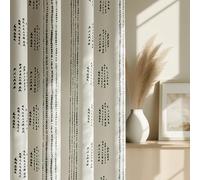 ugoutry 100% Boho Blackout Curtains 84 Inches Long for Bedroom, Black on Beige Patterned Bohemian Curtains for Living Room, Geometric Striped Thermal Insulated Window Drapes Gromment Top 2 Panels