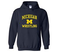 UGP Campus Apparel NCAA Arch Logo Wrestling, Team Color Hoodie, College, University, Michigan Wolverines Navy, M