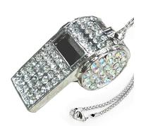 UGpine Whistle, Metal Crystal Rhinestone Whistle, Shining Whistle Bling Whistle with Chain for Referees, Coaches, Teachers, Polices, Training(Silver), S-432