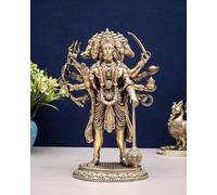 UGRA Brass Panchamukhi Hanuman Statue - 8 Inch Standing Bajrangbali Idol with Mace | Five-Faced Lord Hanuman Murti for Strength, Protection & Home Temple Decor