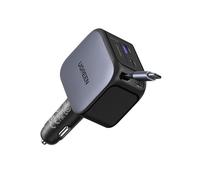 UGREEN 145W Retractable Car Charger Fast Charge, Cigarette Lighter USB Charger with 60W Retractable Cable, 4-Port Car Accessories Compatible with iPhone 16/15, Galaxy S25/24, iPad, Laptops