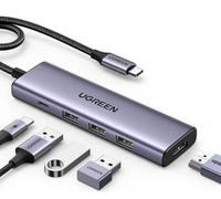 UGREEN USB C Hub, 5-in-1 USB-C to HDMI Adapter with 4K HDMI, 100W PD, 3x 5Gbps USB-A 3.0 Ports, for M4 MacBook, iPad Pro, iPhone 15 Pro/Pro Max, Surface, XPS, ThinkPad and More