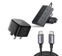 UGREEN 65W USB C GaN Charger with 2M USB C to C Cable and 10 in 1 Extension Lead 1.5m 6 Outlet Power Strip for Home Office Desk Setup