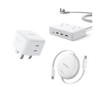 UGREEN 65W USB C GaN Charger with Retractable 100W USB C Cable and 6 in 1 Extension Lead 1.5m Portable Charging Station for Home Office and Travel