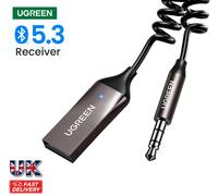 UGREEN Bluetooth Aux Adapter, Car Aux Bluetooth 5.3 Receiver USB Audio Adaptor with 3.5mm Jack for Car or Home Stereo Music Streaming Built-in Microphone Plug and Play (Silver)