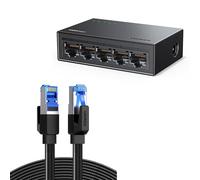 UGREEN Cat 8 Flat 40Gbps 2000MHz High-Speed Ethernet Cable Bundle with 1000Mbps 5 Ports Ethernet Switch