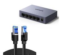 UGREEN Cat 8 Flat 40Gbps 2000MHz High-Speed Ethernet Cable Bundle with 5 Ports Managed Ethernet Switch