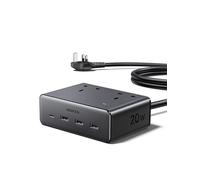 UGREEN Extension Lead 1.5M, 2 Way Power Strip with 4 USB Ports | 2990W Max, 3 USB-A & 1 USB-C 20W PD, Compact Multi Plug for Home, Office, Bedroom & Desk (Black)