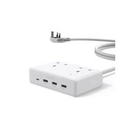 UGREEN Extension Lead with 4 USB Slots, 2 Way 2990W Max Multiple Plug with 1.5m Extension Cable, Compatible with iPhone 17/16/15/14, iPad Pro/Mini, Suitable for Home/Office, White