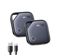 UGREEN FineTrack Tracker for Apple Find My (iOS only), USB-C Rechargeable | 2 Pack, One charge for 12 months Bluetooth Tracker Tag, Finder for Keys, Wallet, Luggage, Suitcase and More