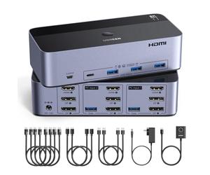 UGREEN HDMI + Displayport 8K@60Hz KVM Switch 3 Monitors 2 Computers | Support 4K@120Hz, 4 Port USB3.0 KVM Switches for 2 Computers Share Keyboard, Mouse, Hard Drives and 3 Monitors