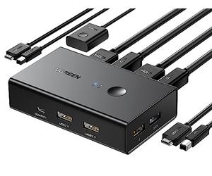 UGREEN HDMI KVM Switch 2 PC 1 Monitor Support 4K@60Hz, 4 Port USB KVM Switches for 2 Computers Share Keyboard/Mouse/Hard Drives/Printer and 1 Monitor, KVM Switcher with 2 USB Cables and 2 HDMI Cable