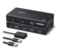 UGREEN HDMI KVM Switch 2 PC 1 Monitor Support 4K@60Hz, USB 3.0 KVM Switches for 2 Computers Share Keyboard/Mouse/Hard Drives/Printer and 1 Monitor, 4 Port KVM Switcher with Desktop Controller
