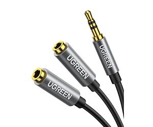 UGREEN Headphone Splitter Cable 3.5mm Jack Aux Earphone Adapter Stereo 2 Way Y Male to Dual Female Headset Audio Extension Cord Compatible with iPad iPhone PS4 Xbox Switch Tablet Laptop MP3 Speaker