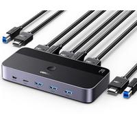 UGREEN KVM Switch HDMI 4K@60Hz, 3.0 4-Port Hub with 1 USB-C and 3 USB-A Ports for Sharing Keyboard, Mouse, Hard Drives, Printer, 2 PC 1 Monitor with 2 Cables