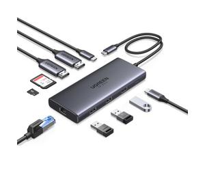 UGREEN Laptop Docking Station Dual Monitor, 10-in-1 Dual 4K@60Hz USB C Hub | 2x HDMI, Single 8K, 100W PD, 1Gbps Ethernet, 4x 5Gbps USB-A/C Data, SD/TF, Revodok Pro Aluminum USB-C Dock for Dell/HP/Lenovo