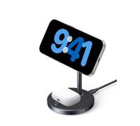 UGREEN MagFlow 15W Qi2 MagSafe Charger Compatible, 2-in-1 Wireless Charger Stand, Fast Magnetic Charger for iPhone 17/16/15/14/13/12, AirPods 4/3/2/Pro 3/2