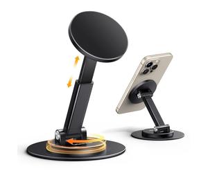 UGREEN Magsafe Phone Stand Magnetic Desk Standby Holder Swivel 360° Rotating Adjustable Height Foldable Portable Travel Mount Metal Ring Compatible with iPhone 17 Pro Max Air 16 15,Galaxy S25(Black)