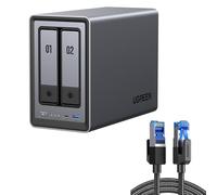 UGREEN NASync DXP2800 2-Bay Desktop NAS + 2M Cat8 Ethernet Cable, Intel N100 Quad-core CPU, 8GB DDR5 RAM, 2.5GbE LAN, 2×M.2 NVMe Slots, 4K HDMI |40Gbps 2000Mhz Flat Braided RJ45 (Diskless)