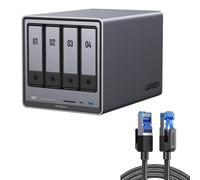UGREEN NASync DXP4800 Plus 4-Bay NAS + 2M Cat8 Cable, Intel Pentium 8505 5-Core, 8GB DDR5, 128G SSD, 10GbE+2.5GbE, 2×M.2 NVMe, 4K HDMI |40Gbps 2000Mhz Flat Braided RJ45 (Diskless）