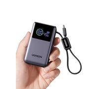 UGREEN Nexode 55W 10000mAh Power Bank Fast Charging with Built-in Cable Portable Charger with Digital Display Small Battery Pack Compatible with Laptop, iPad, iPhone 17/16, Galaxy S25, Redmi, Gray