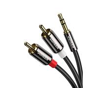 UGREEN RCA to 3.5mm Cable Phono Mini Jack Stereo Lead Gold-plated Red and White Aux Headphone Cord RCA Audio Y Splitter Compatible with Hi-Fi Amplifier Speaker DJ Controller Turntable TV Car Phone(3M)
