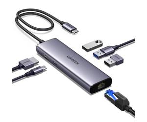 UGREEN Revodok USB C Hub, 6-in-1 USB Multiport Adaptor, 1Gbps USB-C to Ethernet Adapter, 4K HDMI, 100W PD, 3x 5Gbps USB-A Ports, Aluminum Compact USBC Dock for MacBook, HP, Dell Laptops, iPad Pro