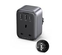 UGREEN UK to European Plug Adapter, 30W PD Travel Adapter with 4 USB Ports | 2 USB-C & 2 USB-A, 2990W Max, Compact Type E/F Adapter for Germany, France, Spain & More European Travel