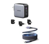 UGREEN Universal Travel Adapter 65W 3-Port Fast Charger with US/UK/EU Plugs with Magnetic Coiled USB C to USB C Cable 240W 1M, Charging Kit for MacBook Pro/Air, iPhone 17/16/15, iPad, Galaxy S26/S25