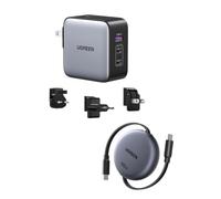 UGREEN Universal Travel Adapter 65W 3-Port Fast Charger with US/UK/EU Plugs with Retractable USB C to USB C Cable 100W 1M, Charging Kit for MacBook Pro/Air, iPhone 17/16/15, iPad, Galaxy S26/S25