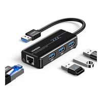 UGREEN USB 3.0 Hub Ethernet Adapter 10/100/1000 Gigabit Network Converter with USB 3.0 Hub 3 Ports for Nintendo Switch, Windows Surface Pro, MacBook Air/Retina, iMac Pro, Chromebook, PC (20265)
