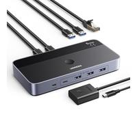 UGREEN USB 3.0 Switch 2 In 4 Out with Gigabit Ethernet Port, Sharing Switch for 2 Computers, Aluminum KVM Switcher Supports 1000Mbps Network Shared for Keyboard/Mouse/Hard Drive/Printer/Webcam