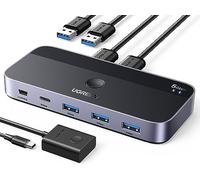UGREEN USB 3.0 Switch 2 Computers Share USB C and 3 USB A Devices, 4 Port USB Switcher Share Keyboard and Mouse, Printer/Scanner USB Switch Hub for Two Computers with 2 USB3.0 Cables and Remote