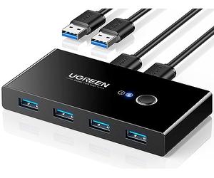 UGREEN USB 3.0 Switch 4 Port USB Switch Selector 5Gbps High-Speed | Peripheral Sharing Switcher for 2 Computer Share Mouse Keyboard Compatible with Laptop Scanner Printer 2 Pack 4.92ft Cable