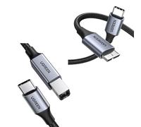 UGREEN USB B to USB C Printer Cable Type B 2.0 Braided Data Lead Bundle with 10 Gbps Micro B to USB C Hard Drive Cables