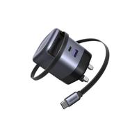 UGREEN USB C Charger 65W Nexode GaN 3-Port Fast Charging Plug with Retractable Cable (0.69m), Compatible with MacBook Pro/Air, iPhone 16/15, iPad, Galaxy S25/S24, Steam Deck