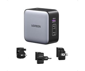 UGREEN USB C Charger 65W Plug GaN Charger Fast Charger Plug Travel Adapter Nexode 3-Port with US/UK/EU Plug Compatible with MacBook Pro/Air, iPhone 17 Pro/17/16, iPad, Galaxy S25, Pixel 9, etc