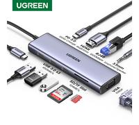 UGREEN USB C Hub, 10-in-1 USB-C Dongle with 4K HDMI & VGA Dual Monitor, 1Gbps Ethernet, 100W PD, 3 USB 3.0 Ports, 3.5mm Audio Jack, SD/TF Card Slots, USB C Hub Multiport Adapter for Laptop, Tablet