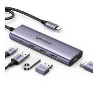 UGREEN USB C Hub, 5-in-1 USB-C to HDMI Adapter with 4K HDMI, 100W PD, 3x 5Gbps USB-A 3.0 Ports, for M4 MacBook, iPad Pro, iPhone 15 Pro/Pro Max, Surface, XPS, ThinkPad and More