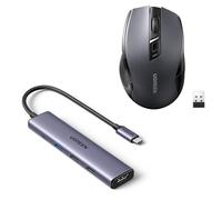 UGREEN USB C Hub, 5-in-1 USB Hub for Laptops, 4K HDMI to USB-C Adapter, 100W PD, 3 USB-A Data Ports, Aluminum Compact Multiport Adapter & Wireless Mouse, Silent Computer Mouse, 18-Month Battery