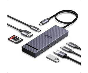 UGREEN USB C Hub, 8-in-1 4K@60Hz HDMI to USB-C Adapter, 170MB/s microSD SD Card Reader, 3x 10Gbps USB-A/C Ports, 100W PD, 30cm Cable, Aluminum Compact USB Hub for MacBook, HP, Dell, iPad Pro