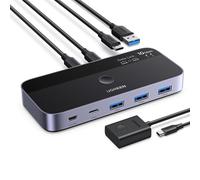 UGREEN USB C Switch,10Gbps 2-in-4-out USB 3.2 Switcher with File-Transfer Directly,2 Computers Share Type C & 3 Type A Devices for Keyboard/Mouse/Printer/Scanner with 2 USB C Cables and Remote