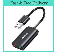 UGREEN USB Sound Card USB 2.0 to 3.5mm Jack Audio Adapter Dual Aux Stereo