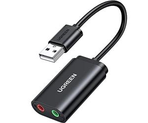 UGREEN USB Sound Card USB 2.0 to 3.5mm Jack Audio Adapter Dual Aux Stereo Headphone Microphone Splitter External DAC Dongle Compatible with Laptop PC PS5 PS4 Raspberry Pi 4 Mac Windows Linux Headset
