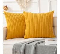 UGS UGASA Winter Decora Super Soft Striped Corduroy Large Throw Pillow Sham Cushion Cover Living Room, 2 Pcs, 26" x 26" (66cm), Primrose Yellow