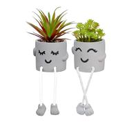 Uguisu Long Leg Planter, Cute Leg Hanging Smiley Planter, Succulent Planter, Fun Planter, Indoor Planter, Concrete Planter, Plant Planter Gift, Decorative Planter (Grey 2 Pcs)