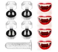 UGXJAIO 4 Pairs Vampire Teeth,Vampire Fangs Fake with Adhesive,Horror False Teeth Cosplay Props Fangs Fake Fangs Halloween Costume Prop Party Favors(13mm,15mm,17mm,19mm)