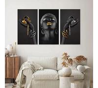 UGZDEA African Woman Canvas Pictures, Set of 3, Gold Collection, Black Women's Poster, Modern Decoration Poster, No Framed(3x80x120cm,D)